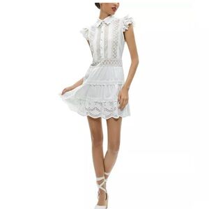 Alice + Olivia Meeko Embroidered Ruffle Sleeve Dress